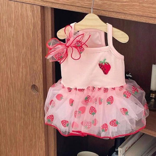 New Dog Clothes Cute Mesh Strawberry Strap Dress - Image 5