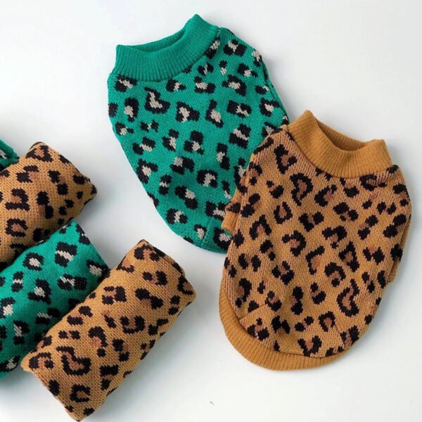 Knitted Dog Leopard-print Sweater Small Dog Pet Dog Cat Clothes - Image 3