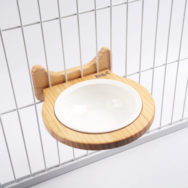 Pet Supplies Ceramic Bowl Solid Wood Stand - Image 2