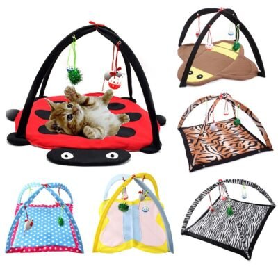 Cartoon Cat Play Tent Multifunctional Cat Hammocks Kitten Sleep Bed Foldable Cat Mat with Balls Cat Play House Toy
