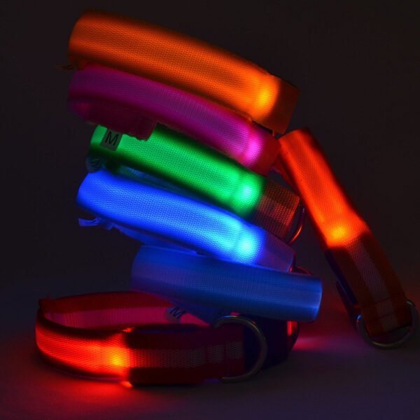 Manufacturer's spot 2.5cm stripe fiber LED luminous pet collar dog ring 6 color 3 size - Image 2