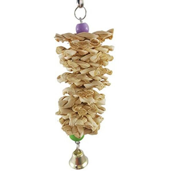Bird Parrot Toy With Bell Natural Wooden Grass Bite Hanging Cage - Image 3
