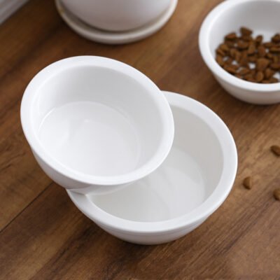 Pet water food bowl ceramic double bowl