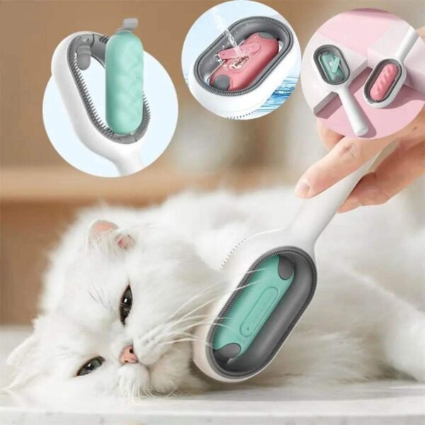 Cat Hair Brush With Water, Sticky Brush For Cats, 4 In-1 Cat Grooming Brush Creative Update Cat Dog Grooming Comb With Water Tank Double-Sided Hair Removal Brush Kitten Pet Supplies Accessories - Image 3