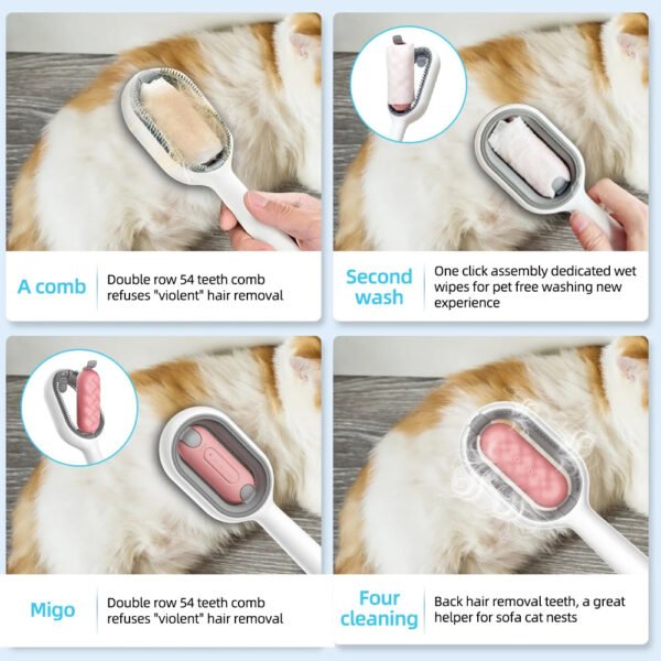 Cat Hair Brush With Water, Sticky Brush For Cats, 4 In-1 Cat Grooming Brush Creative Update Cat Dog Grooming Comb With Water Tank Double-Sided Hair Removal Brush Kitten Pet Supplies Accessories - Image 7