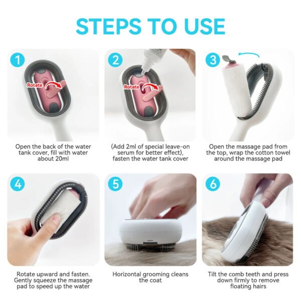 Cat Hair Brush With Water, Sticky Brush For Cats, 4 In-1 Cat Grooming Brush Creative Update Cat Dog Grooming Comb With Water Tank Double-Sided Hair Removal Brush Kitten Pet Supplies Accessories - Image 8