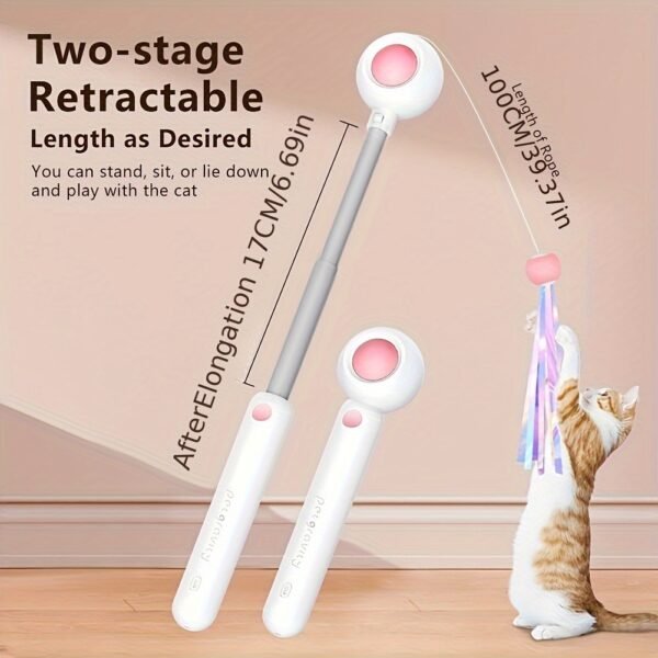Cat Teaser Stick, Retractable Cat Wand With Replacement Head, Cat Feather Toy, Cat Interactive Toy For Indoor Cats For Relief Boredom And Exercise - Image 3