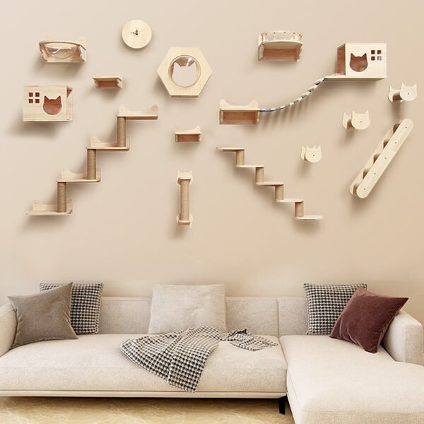Pet Cat Climbing Frame Wall Type Solid Wood Wall Hanging Platform Ladder Pets Accessories - Image 2