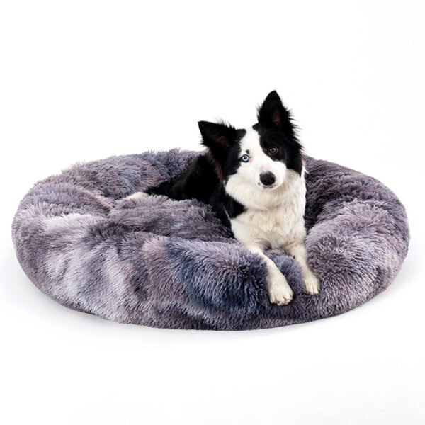 Fluffy Donut Dog Bed  Warm Soft Long Plush Pet Cushion Bed Washable Pet Sofa Mat Calming