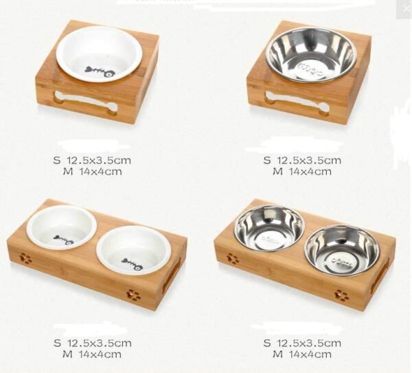 The pet dog bowl bowl bowl bowl three bowl of single double bamboo ceramic bowl hutchdog pet dog bowl stainless steel table - Image 4