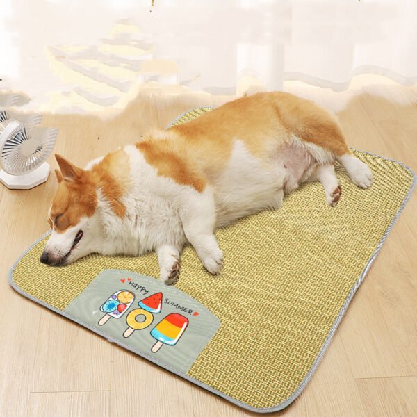 Pet Mat Ice Cool Grass Mat Dog's Nest Tengzhu Cooling Summer Pet's Nest Cat Sleeping Mat Anti Scratch Dog Bed Anti Moisture Dogs Cats Supplies Summer Pet Products - Image 4