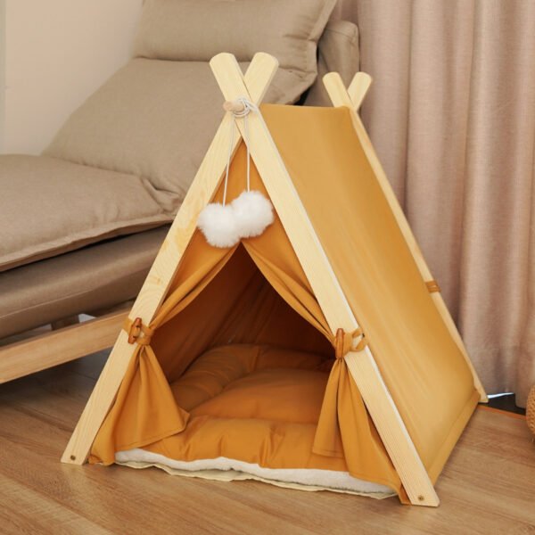 Pet Tent Cat Litter Removable And Washable Striped Canvas Solid Wood - Image 7
