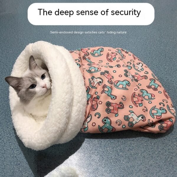 Lambswool Thickened Pocketable New Winter Linen Sleeping Bag Cat Nest - Image 2