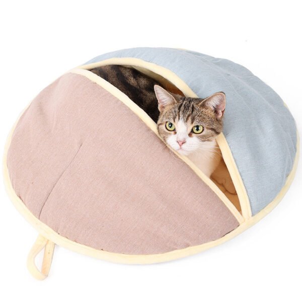 Round Fan Cotton And Linen Wool Warm Semi Enclosed Pet Nest For Cat Small Dog - Image 6