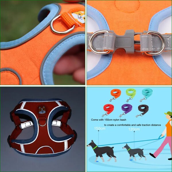 New Dog Leash And Harness Set Pet Dog Harness And Leash Set Adjustable Puppy Cat Harness Vest Reflective Walking No Pull Lead Leash For Small Dogs Chihuahua - Image 5