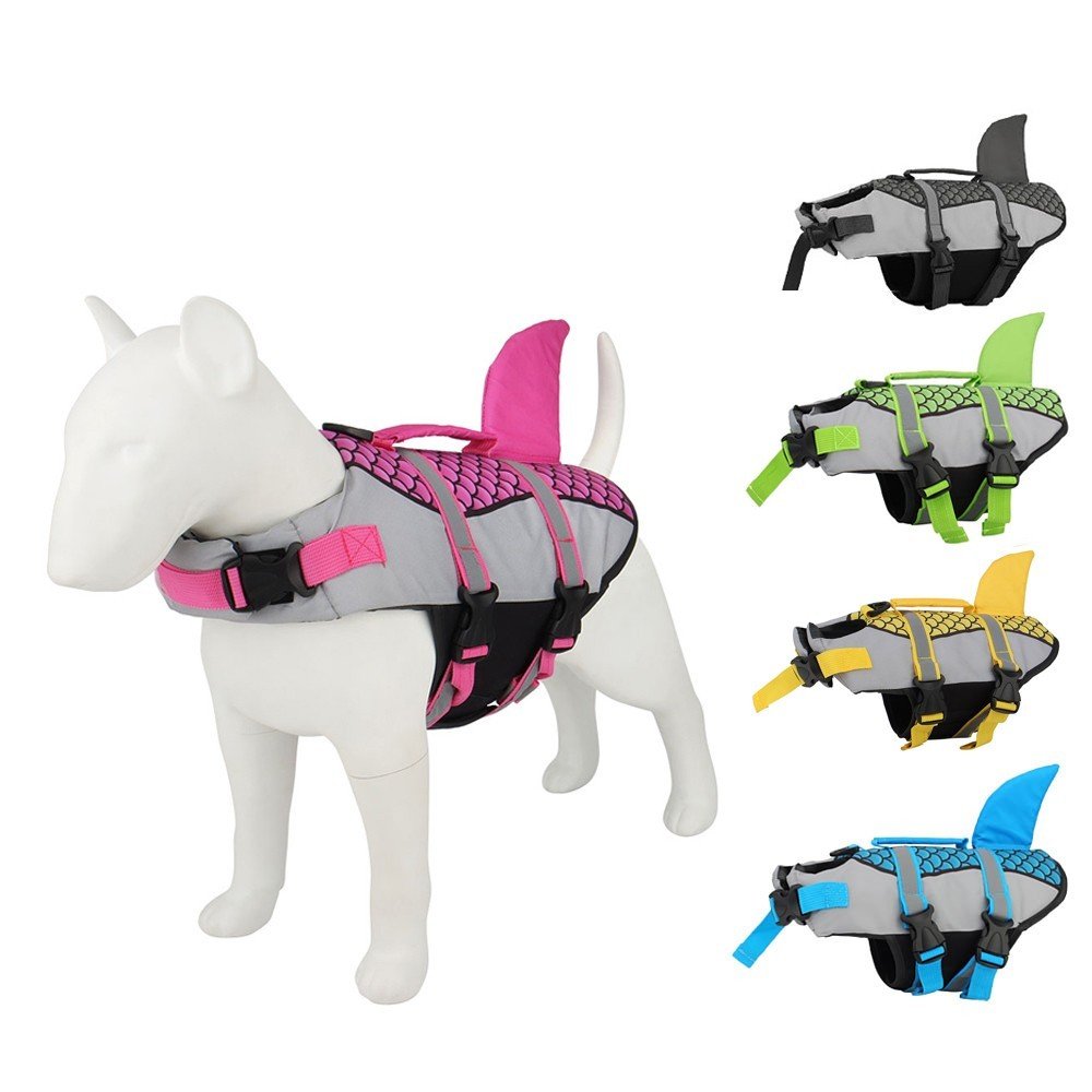 Swim Pet Dog Life Jacket Vest Clothes Life Vest Collar Harness Summer Swimwear Scales Shark