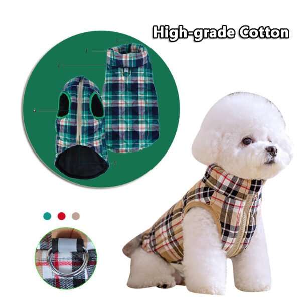 Winter Pet Dog Clothes Heavy Cotton Jacket Plaid Zipper Down Jacket Pets Supplies