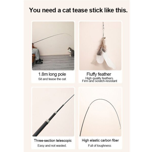 Pet Toy Cat-teasing Stick Extendable 180cm Rod Feather Replacement Head Adjustable Extendable Cat-teasing Stick Fishing Cat Toy - Image 3