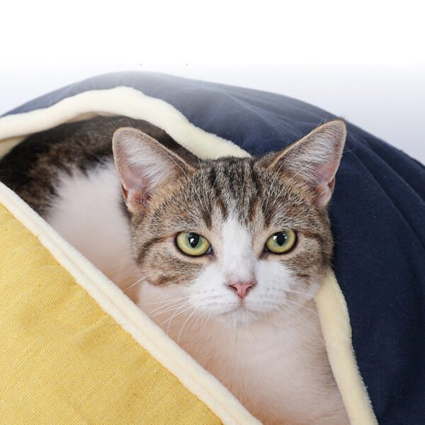 Round Fan Cotton And Linen Wool Warm Semi Enclosed Pet Nest For Cat Small Dog - Image 3