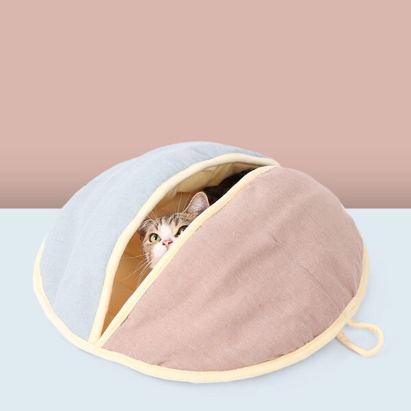 Round Fan Cotton And Linen Wool Warm Semi Enclosed Pet Nest For Cat Small Dog - Image 2
