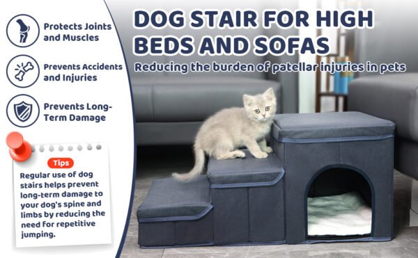 Foldable Dog Stairs With Storage - 3-Level Small To Medium Dog Breed Ramp, Oxford Fabric, Suitable For High Beds And Sofas, Pet Ladder, Dog Stairs - Image 4