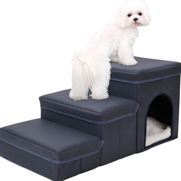 Foldable Dog Stairs With Storage - 3-Level Small To Medium Dog Breed Ramp, Oxford Fabric, Suitable For High Beds And Sofas, Pet Ladder, Dog Stairs - Image 8
