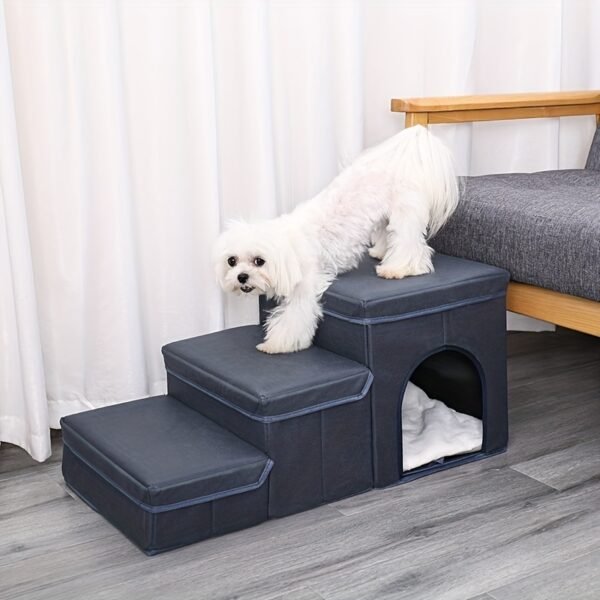 Foldable Dog Stairs With Storage - 3-Level Small To Medium Dog Breed Ramp, Oxford Fabric, Suitable For High Beds And Sofas, Pet Ladder, Dog Stairs - Image 3
