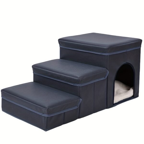 Foldable Dog Stairs With Storage - 3-Level Small To Medium Dog Breed Ramp, Oxford Fabric, Suitable For High Beds And Sofas, Pet Ladder, Dog Stairs - Image 5