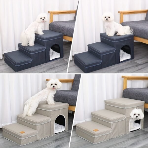 Foldable Dog Stairs With Storage - 3-Level Small To Medium Dog Breed Ramp, Oxford Fabric, Suitable For High Beds And Sofas, Pet Ladder, Dog Stairs - Image 10
