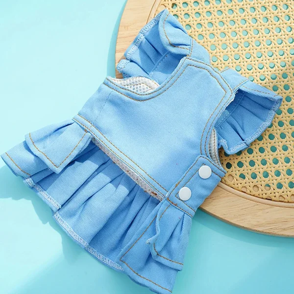 Cute Small Dog Dress Dog Denim Overalls Dress Spring Summer Apparel for Chihuahua Yorkie Bichon Frise - Image 5