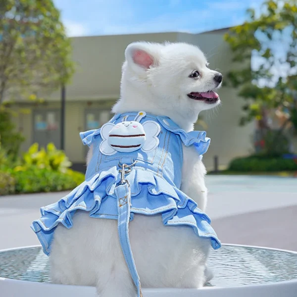 Cute Small Dog Dress Dog Denim Overalls Dress Spring Summer Apparel for Chihuahua Yorkie Bichon Frise