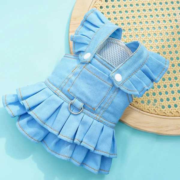 Cute Small Dog Dress Dog Denim Overalls Dress Spring Summer Apparel for Chihuahua Yorkie Bichon Frise - Image 4