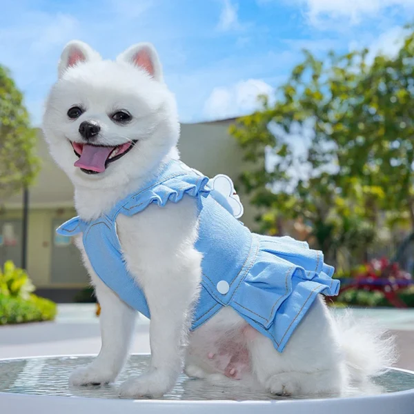 Cute Small Dog Dress Dog Denim Overalls Dress Spring Summer Apparel for Chihuahua Yorkie Bichon Frise - Image 3