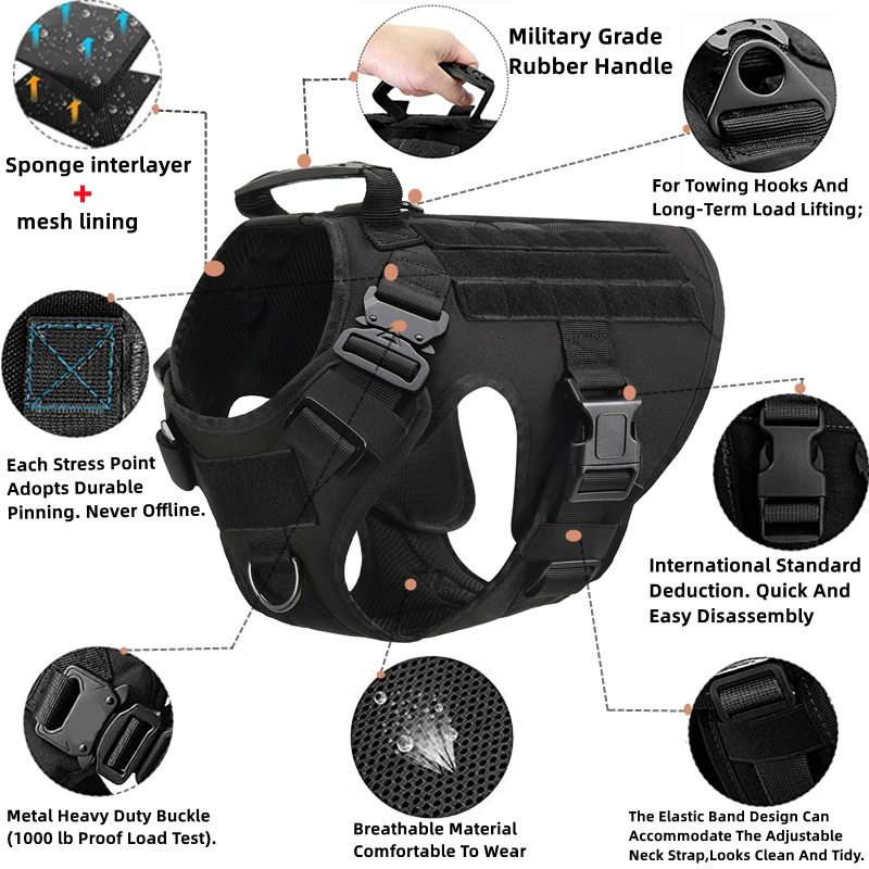 Tactical Military Vest Pet German Shepherd Golden Retriever Tactical Training Dog Harness and Leash Set For All Breeds Dogs 18 kf S98c8f73f6d314450b855f4140f27d044u